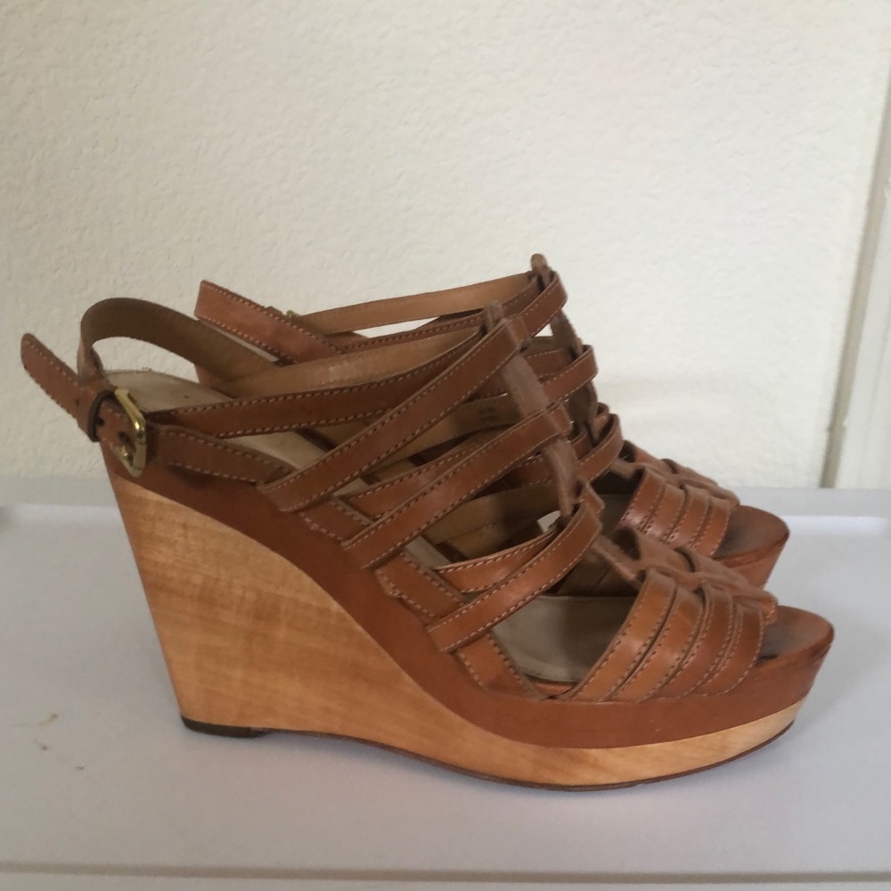 Chestnut Leather Coach Wedges